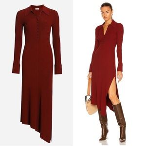 A.L.C Lance Ribbed Asymmetric Knit Midi Dress with Side Slit Sumac Small
